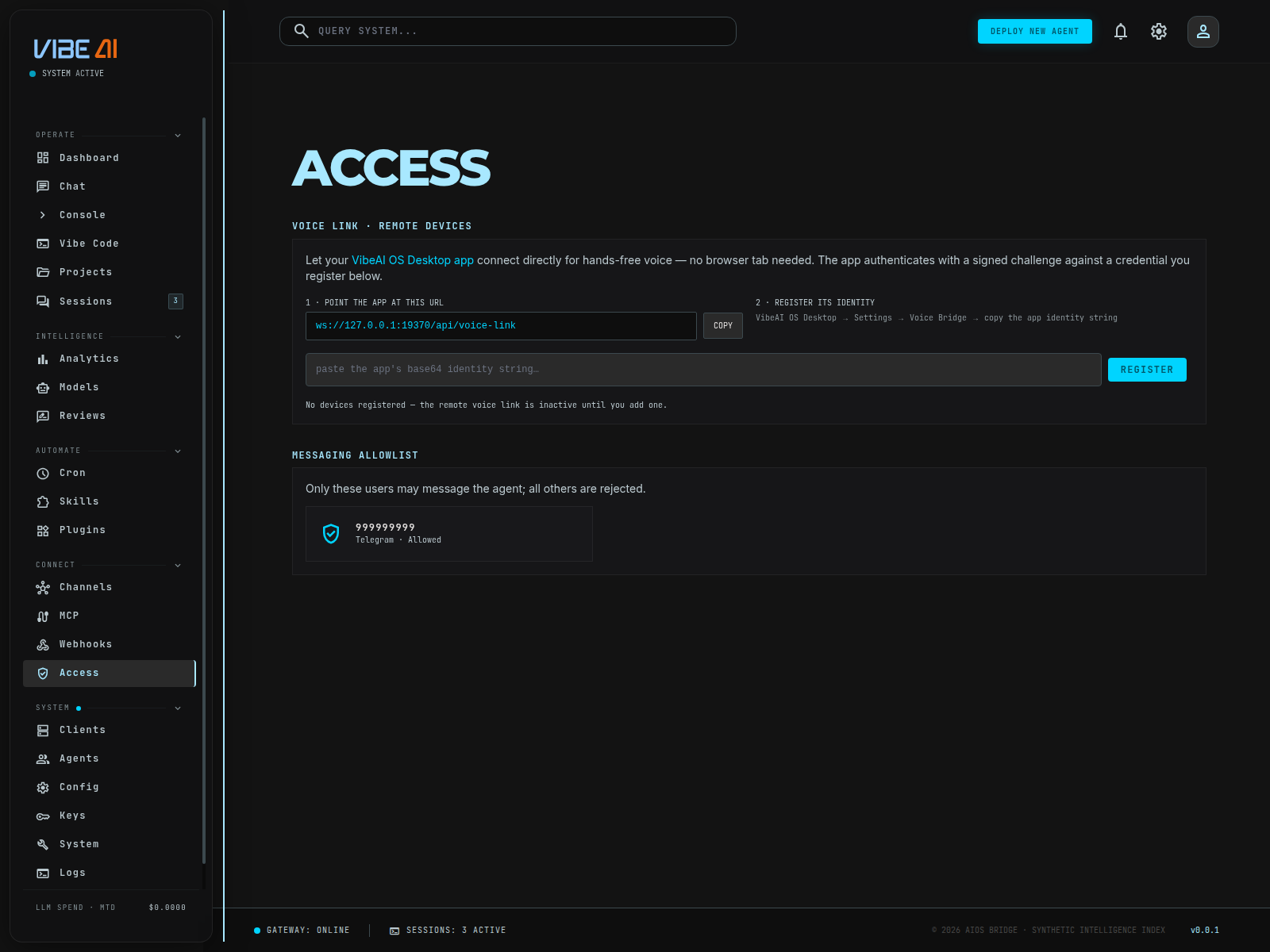 Access page: Voice Link and messaging allowlist
