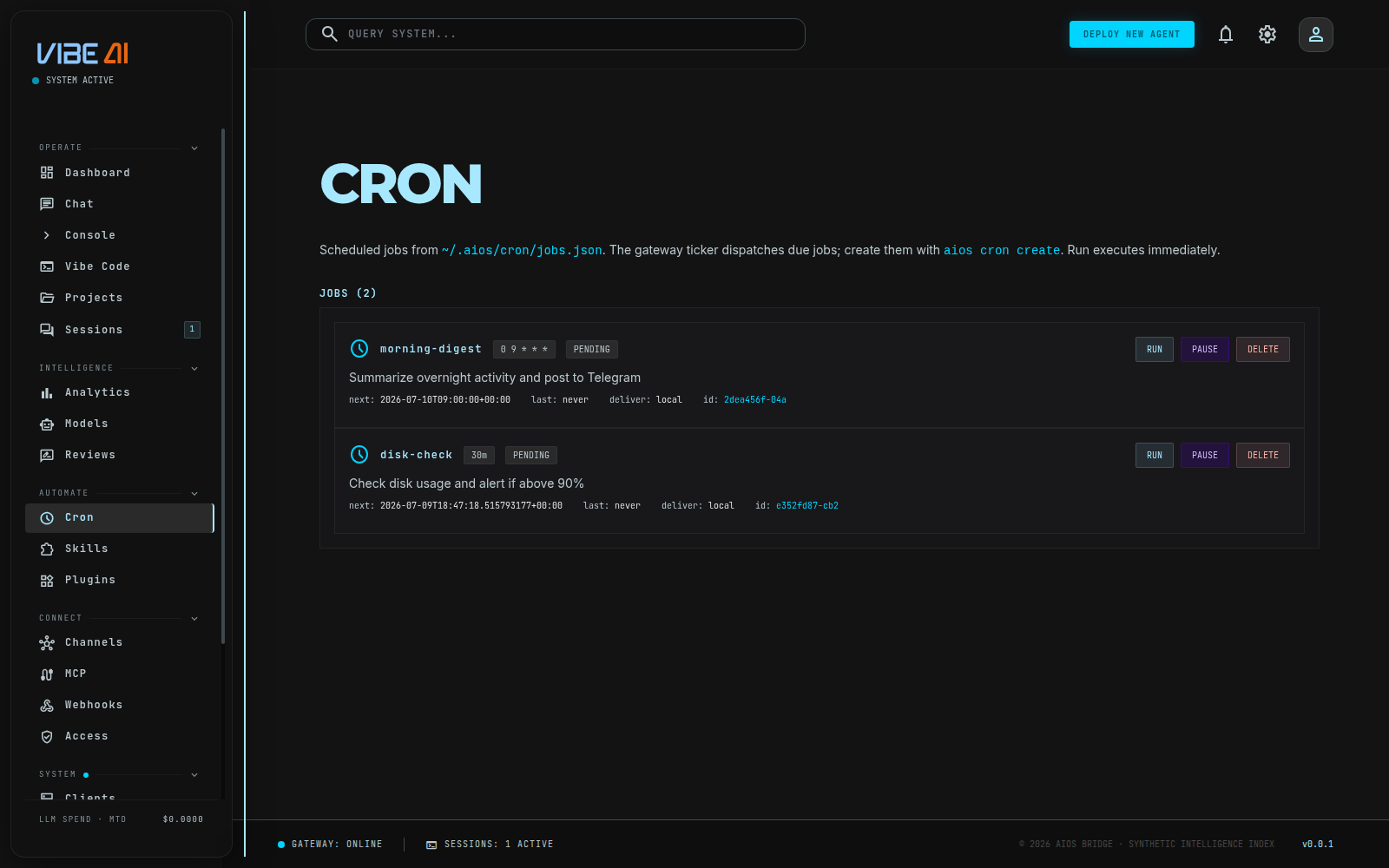 Cron page with two scheduled jobs