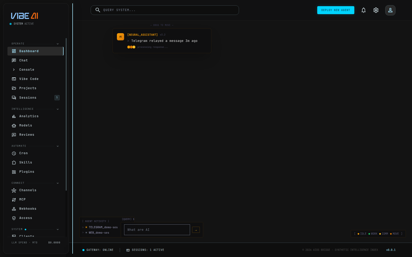 Dashboard home page, sidebar and HUD