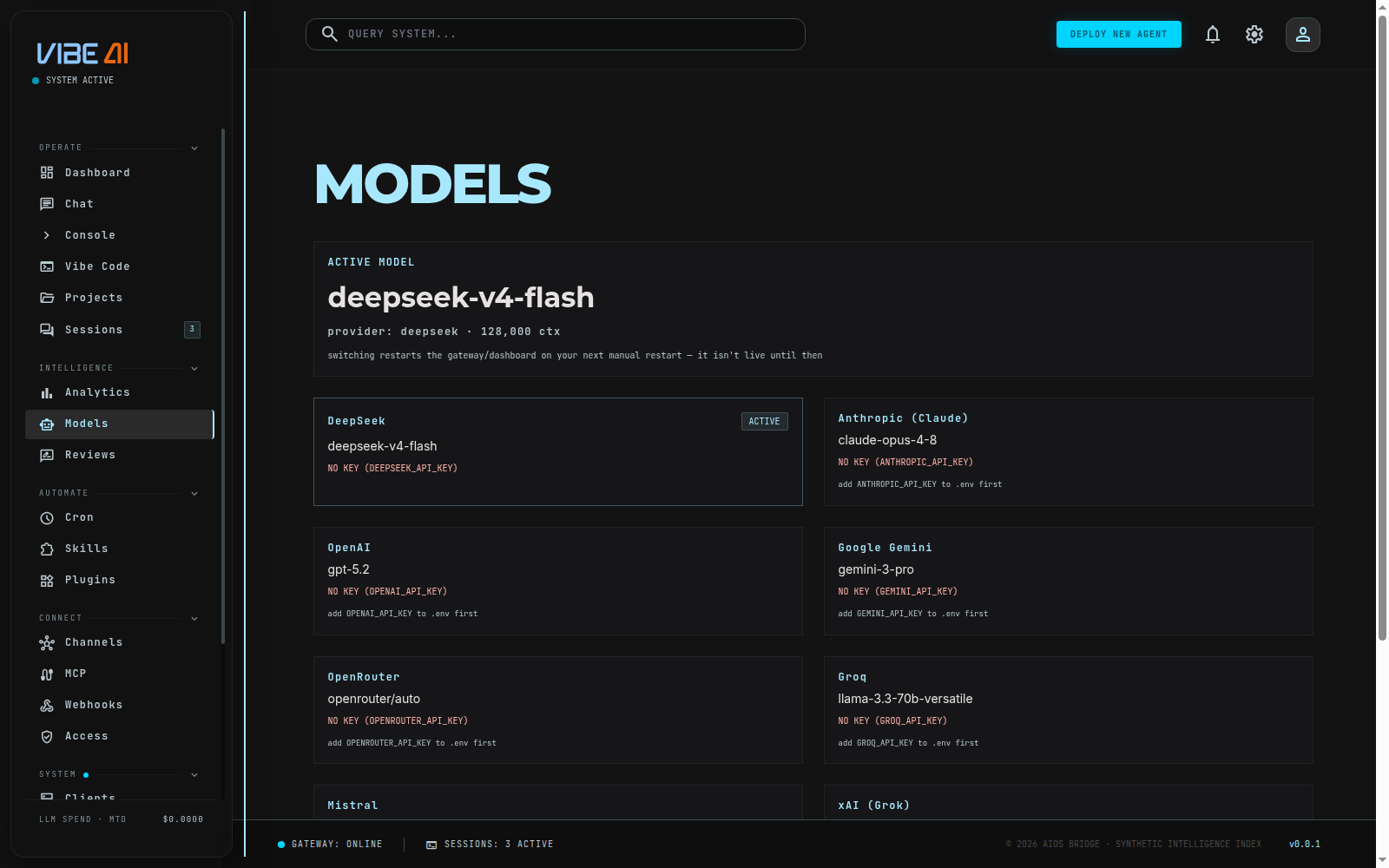 Models page with provider list