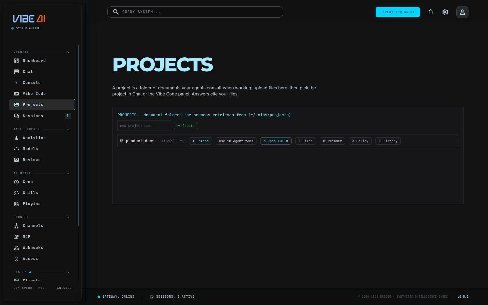 Projects page with a demo project